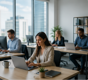 Modern office using Microsoft 365 cloud productivity